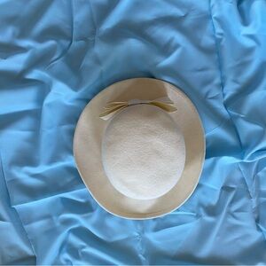 Cream Bowler Hat with Ribbon Accent